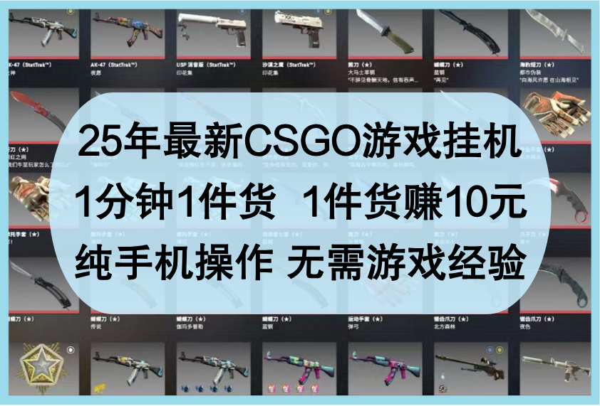 25年最新CSGO游戏挂机，1分钟1件货，1件货赚10元，纯手机操作，无需游戏经验-凌秋网创
