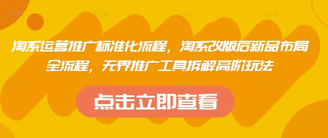 淘系运营推广标准化流程，​淘系改版后新品布局全流程，无界推广工具拆解高阶玩法-凌秋网创