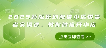 2025新版原创微信小店带货者实操课，教你微信开小店-凌秋网创