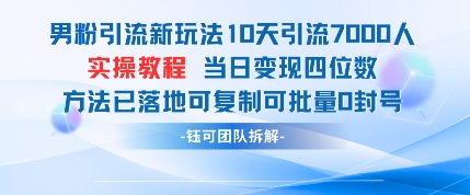 男粉引流新玩法10天引流7000人当日变现四位数可复制可批量0封号-凌秋网创
