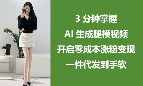 3分钟掌握AI生成腿模视频，开启零成本涨粉变现，一件代发到手软-凌秋网创