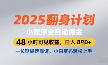 2025小程序全自动掘金，48 小时可见收益，日入8张，长期稳定靠谱，小白宝妈轻松上手【揭秘】-凌秋网创