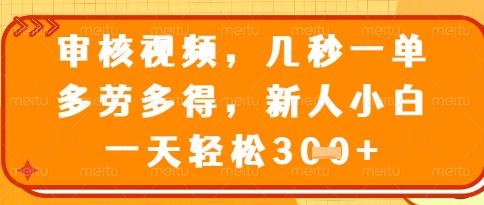 视频审核员，几秒一单，不限时间，不限地点，多做多得，新人小白一天轻松几张+【揭秘】-凌秋网创