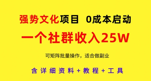 强势文化项目，一个社群收入25个W，0成本启动，可矩阵批量操作，原创详细实操教程-凌秋网创