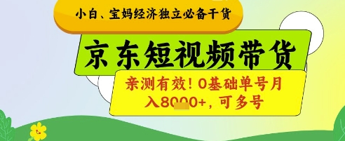 小白宝妈经济独立必备干货，京东短视频带货，亲测有效!0基础单号月入8k+，可多号【揭秘】-凌秋网创