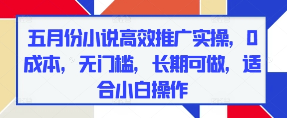 五月份小说高效推广实操，0成本，无门槛，长期可做，适合小白操作-凌秋网创