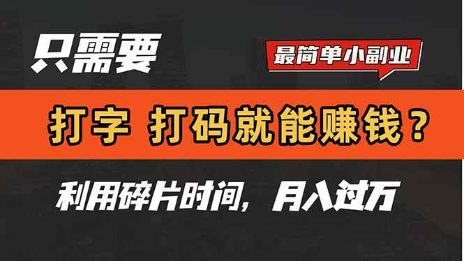 （14673期）只需要打字，打码，就能赚钱？简单的赚钱小副业，利用碎片时间，月入过万-凌秋网创