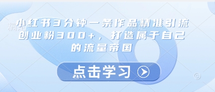 小红书3分钟一条作品精准引流创业粉300+，打造属于自己的流量帝国-凌秋网创