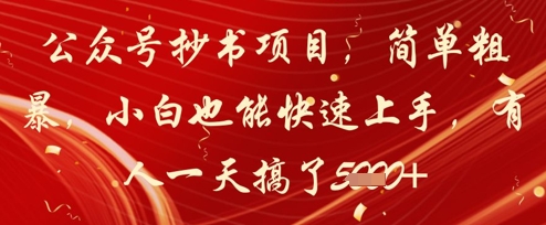 公众号抄书项目，简单粗暴，小白也能快速上手，有人一天搞了1k+-凌秋网创