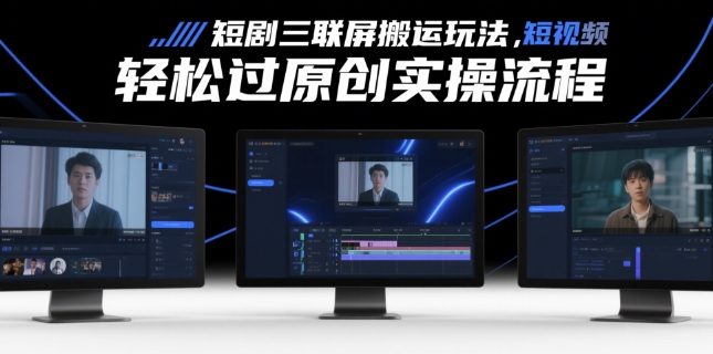 短剧三联屏搬运玩法，短剧搬运轻松过原创实操流程-凌秋网创