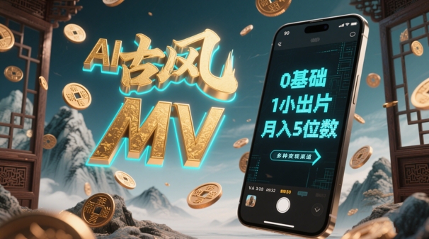 AI一键生成古风音乐MV，0剪辑基础1小时出片，多种变现渠道，一部手机月入5位数-凌秋网创
