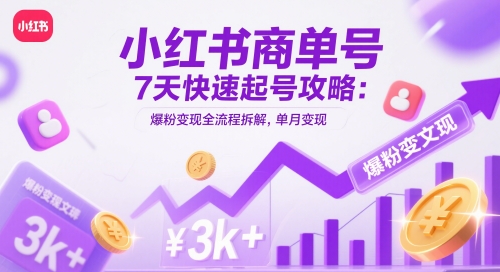 小红书商单号7天快速起号攻略：爆粉变现全流程拆解，单月变现3k+-凌秋网创