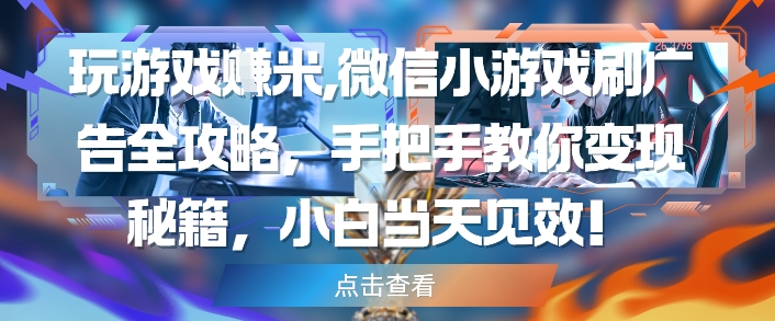 玩游戏挣米，微信小游戏刷广告全攻略，手把手教你变现秘籍，小白当天见效-凌秋网创