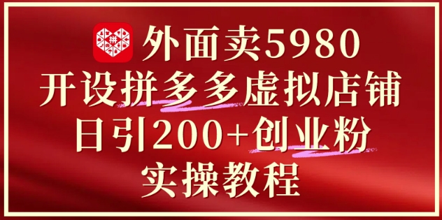 外面卖5980开设拼多多虚拟店铺：单日引流200+创业付费粉实战教程-凌秋网创