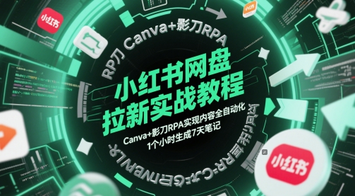小红书网盘拉新实战教程，Canva+影刀RPA实现内容全自动化，1个小时生成7天笔记-凌秋网创