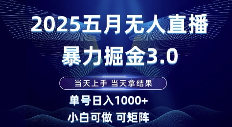 2025五月无人直播暴力掘金3.0，当天上手，当天拿结果，单号日入1k+小白可做可矩阵【揭秘】-凌秋网创