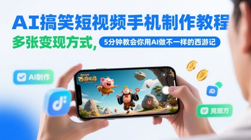 AI搞笑短视频手机制作教程，多张变现方式，5分钟教会你用AI做不一样的西游记-凌秋网创