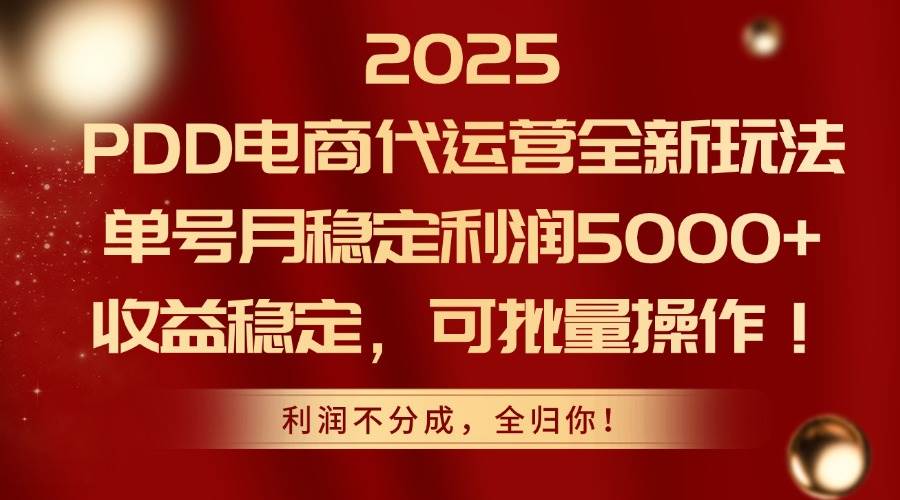 （14839期）2025PDD电商代运营全新玩法，单号月稳定利润5000+，收益稳定，可批量操作-凌秋网创