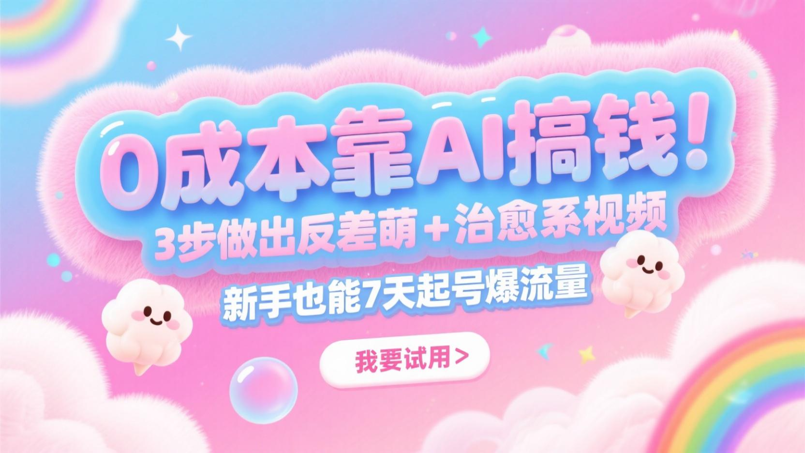 0成本靠AI搞钱！3步做出反差萌+治愈系视频，新手也能7天起号爆流量，月入5位数-凌秋网创