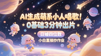 AI生成萌系小人唱歌，0基础3分钟出片，28个作品涨粉8.9W，单条最高19W赞，日入四位数，小白直接抄作业-凌秋网创