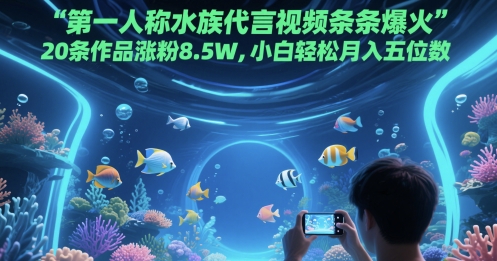 第一人称水族代言视频条条爆火，20条作品涨粉8.5W，小白轻松月入五位数-凌秋网创