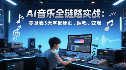 AI音乐全链路实战变现课：零基础3天掌握原创、翻唱、变现-凌秋网创