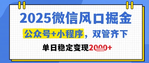 2025微信风口掘金，公众号+小程序双管齐下，单日稳定变现1k+【揭秘】-凌秋网创