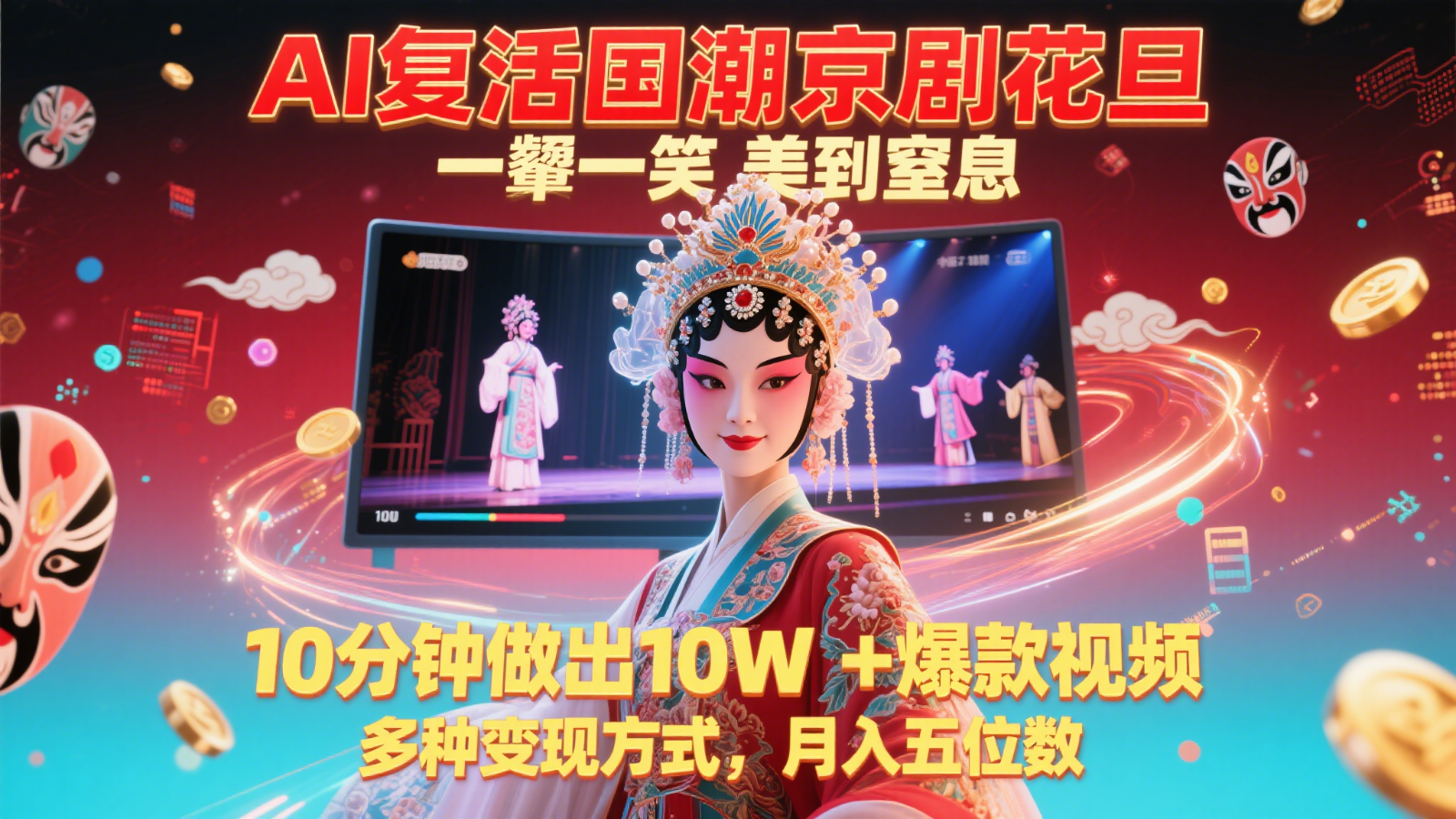 AI复活国潮京剧花旦，一颦一笑美到窒息，10分钟做出10W+爆款视频，多种变现方式-凌秋网创