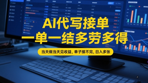 AI代写接单，一单一结多劳多得，当天做当天见收益，单子接不完，日入多张【全网最全实操课程】-凌秋网创