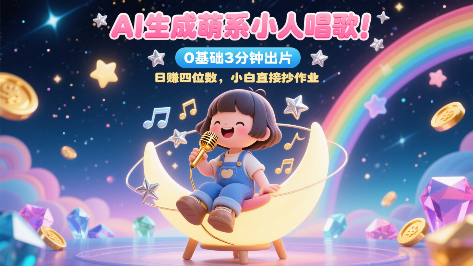 AI生成萌系小人唱歌！0基础3分钟出片，28个作品涨粉9万，日赚四位数，小白直接抄作业-凌秋网创