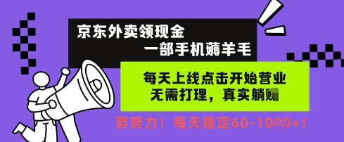 京东外卖领现金，一部手机薅羊毛，每天上线动动手指，无需打理，每天保底60+，每天就是如此轻松【揭秘】-凌秋网创