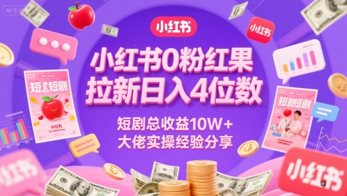 小红书0粉红果短剧拉新日入4位，数短剧总收益10W+大佬实操经验分享-凌秋网创