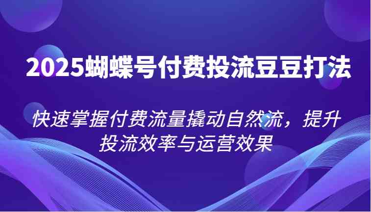 2025蝴蝶号付费投流豆豆打法，快速掌握付费流量撬动自然流，提升投流效率与运营效果-凌秋网创