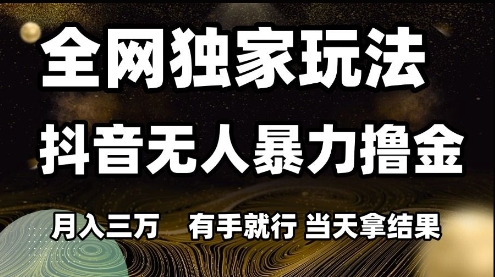 全网独家玩法抖音无人暴力撸金，月入3W，有手就行，当天拿结果【揭秘】-凌秋网创