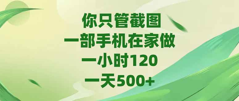（15039期）你只管截图，一部手机在家做，一小时120，-天500+-凌秋网创