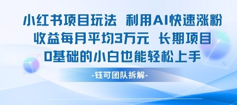 适合小白操作的小红书新项目，利用AI快速涨粉，收益每月平均1W+-凌秋网创