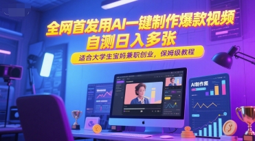 全网首发用AI一键制作爆款视频，自测日入多张，适合大学生宝妈兼职创业，保姆级教程-凌秋网创