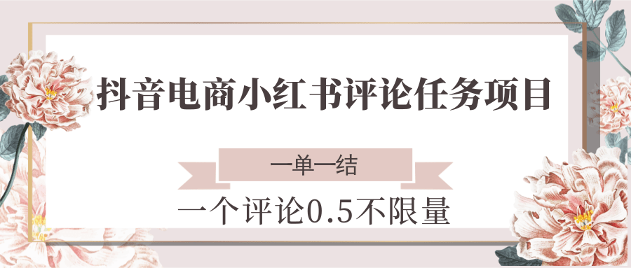抖音电商小红书评论任务项目，一个评论0.5，一单一结 不限量-凌秋网创