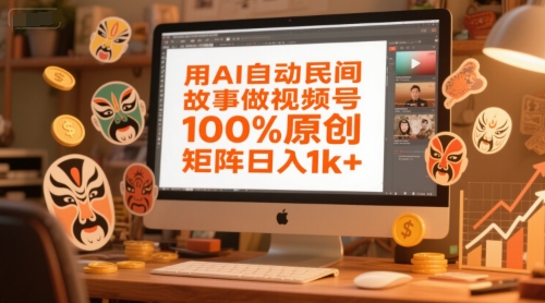 用AI自动民间故事做视频号，100%原创，矩阵日入1k+-凌秋网创