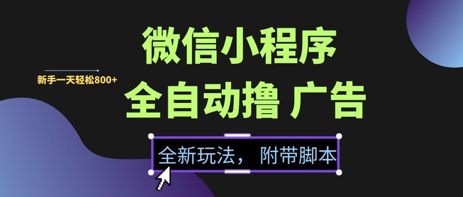 （15134期）微信小程序挂机撸广告，全新玩法，新手一天轻松800+【附带脚本】-凌秋网创
