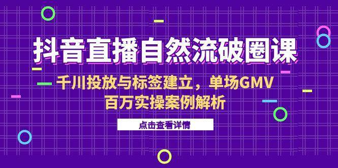 （15136期）抖音直播自然流破圈课-6月，千川投放与标签建立，单场GMV百万实操案例解析-凌秋网创