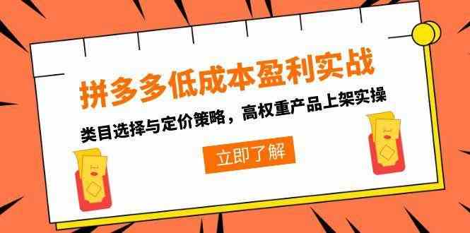 拼多多低成本盈利实战，类目选择与定价策略，高权重产品上架实操-凌秋网创