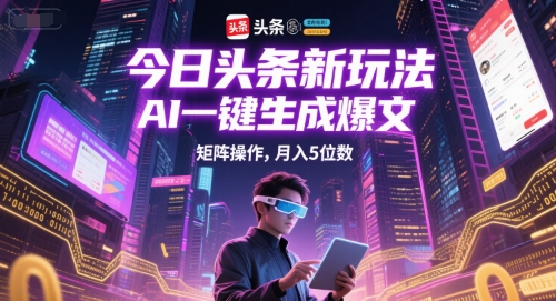 今日头条新玩法，AI一键生成爆文，矩阵操作，月入5位数-凌秋网创