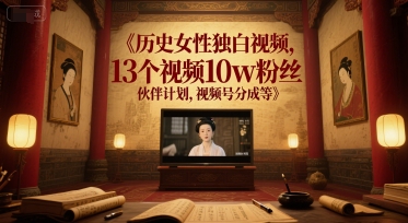 历史女性独白视频，13个视频10w粉丝，伙伴计划，视频号分成等-凌秋网创