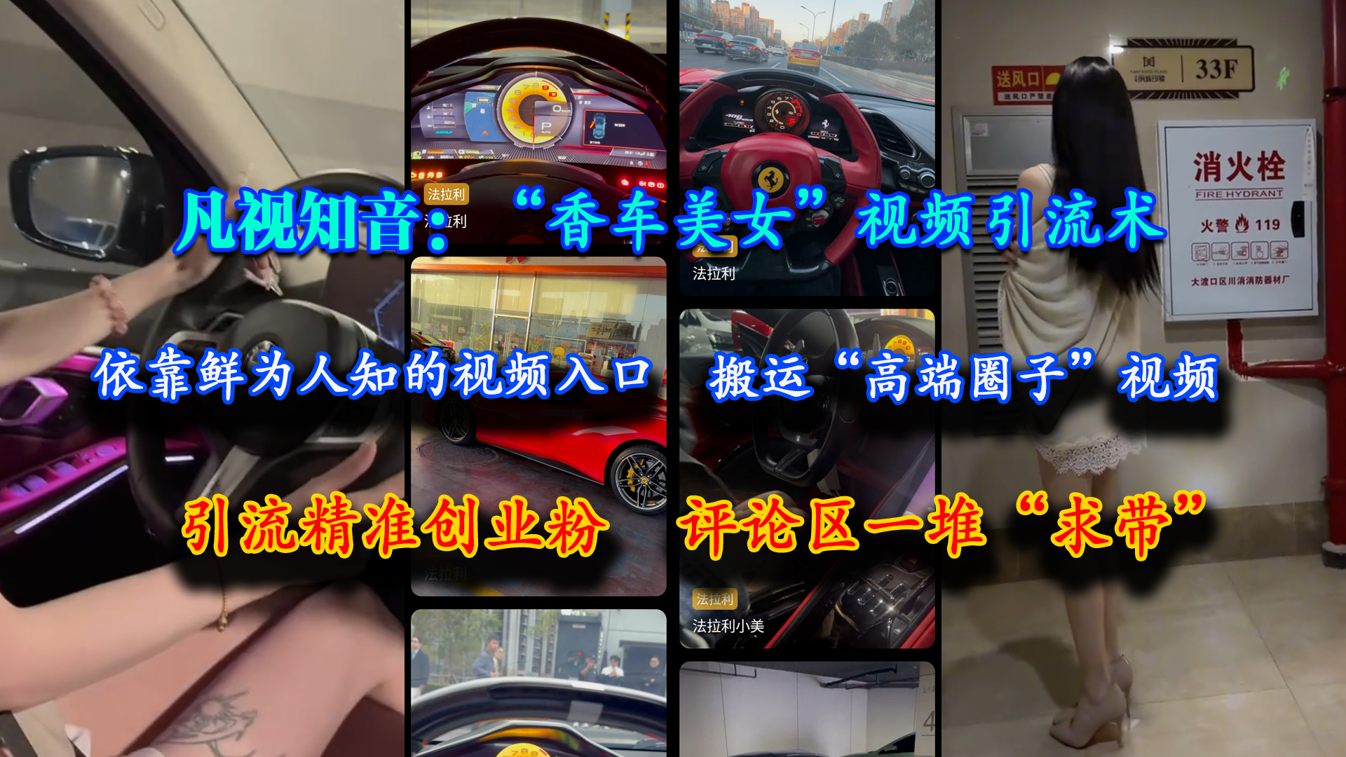 （15199期）凡视知音：“香车美女”视频引流术，依靠鲜为人知的视频入口，搬运“高端圈子”视频，引流精准创业粉，评论区一堆“求带”-凌秋网创