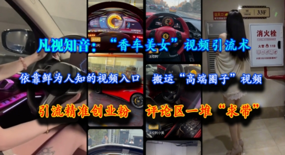 凡视知音：“香车美女”视频引流术，依靠鲜为人知的视频入口，搬运“高端圈子”视频，引流精准创业粉，评论区一堆“求带”-凌秋网创