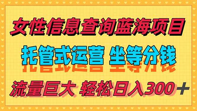 （15216期）稳定日入300＋，小众信息查询蓝海项目，全程懒人式托管，解放你的时间-凌秋网创