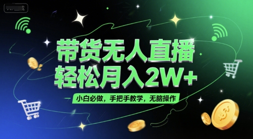 带货无人直播，轻松月入2W+，小白必做，手把手教学，无脑操作(附学习资料)-凌秋网创
