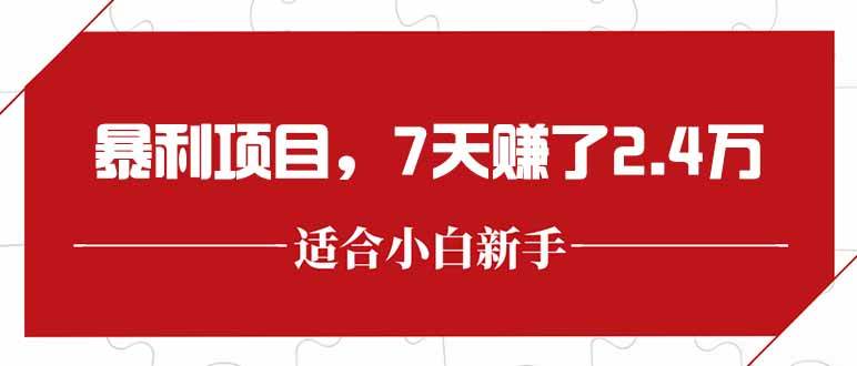 （15228期）最新暴利项目，每单收益轻松在300以上，7天赚了2.4万-凌秋网创