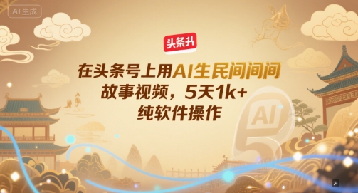 在头条号上用AI生民间故事视频，5天1k+，纯软件操作-凌秋网创